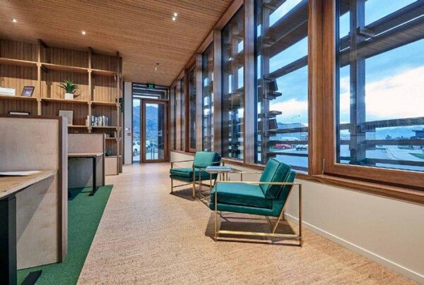 Abodo Vaaro® Fire timber panelling on an office ceiling and wall